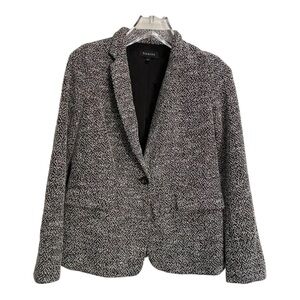Talbots Tweed Black and White One Button Close Front Pockets Sz L